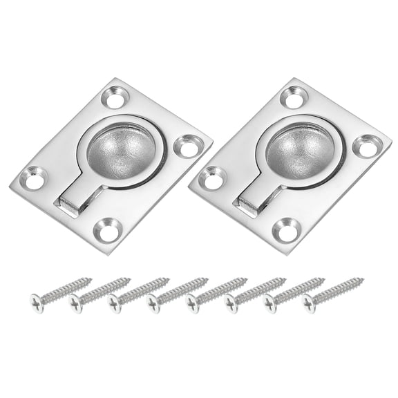 Uxcell Flush Pull Ring Handles,316 Stainless Steel Square Recessed Door Pull Hidden Boat Hatch Latch with Screws Silver