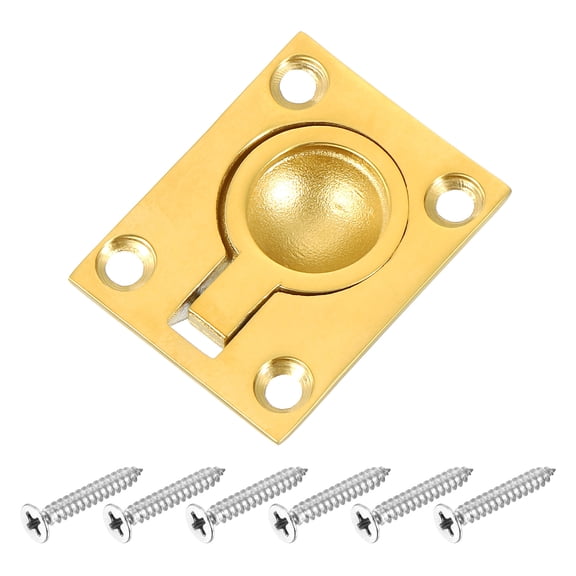 Uxcell Flush Ring Pull, 1.89" x 1.5" Stainless Steel Rectangle Recessed Door Pull with Screws, Brass Tone
