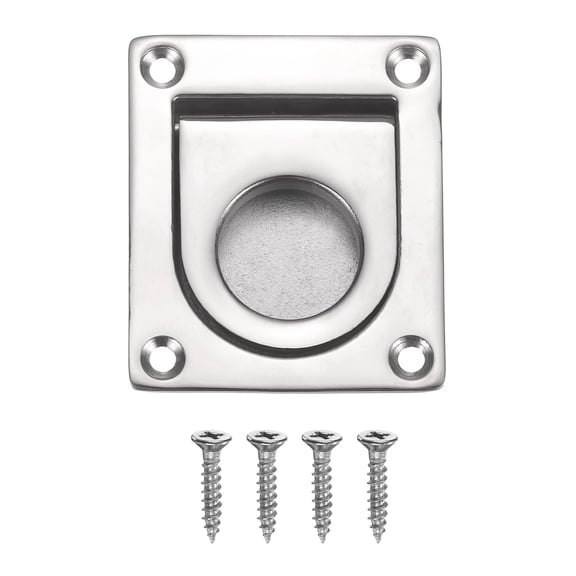Uxcell Flush Ring Pull, 2.64 x 2.2 Inch 316 Stainless Steel Lifting Ring Pull Handle Square Recessed Door Pulls with Screws for Cupboard Drawer Boat, Silver