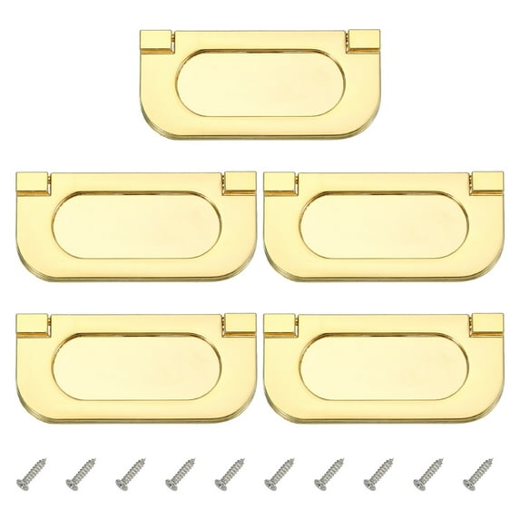 Uxcell Flush Ring Pull Low Profile Drawer Pull Zinc Alloy Flip Drawer Handle with Screws for Furniture Closets Dressers Gold