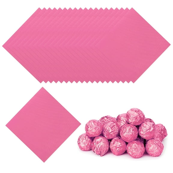 Uxcell Foil Candy Wrappers, Square Glossy Aluminium Foil Candy Wrapping Paper for DIY Chocolate Packaging Decoration Pink 3x3"