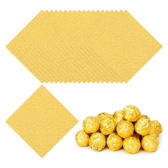 5x5 Inch Foil Candy Wrappers, Square Orange Pattern Aluminium Foil Candy Wrapping Paper Gold, 100 Pcs