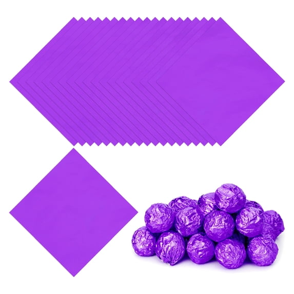 5x5 Inch Foil Candy Wrappers, Square Glossy Aluminium Foil Candy Wrapping Paper Purple, 100 Pcs