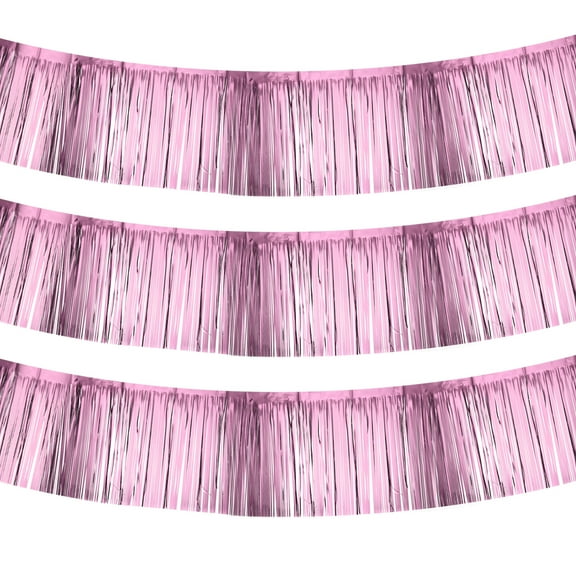 Foil Fringe Garland 10 Feet, 3 Pack Fringe Banner Wall Hanging Curtain Backdrop for Wedding Birthday, Light Pink