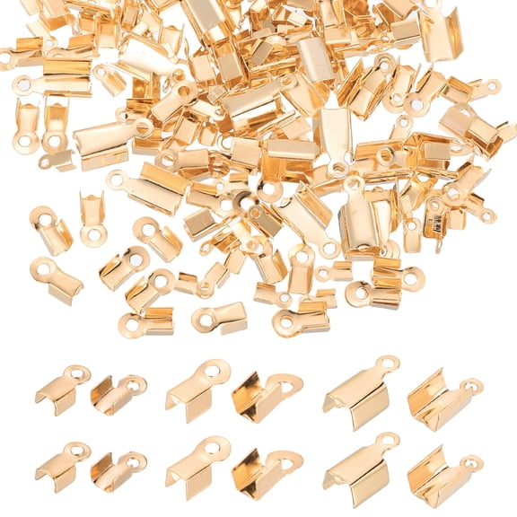 Uxcell Fold Over Cord End Crimps, Metal Ribbon Crimp End Caps Clasp Tips for DIY Leather Bracelet Jewelry Craft Connectors, Light Gold, Pack of 600