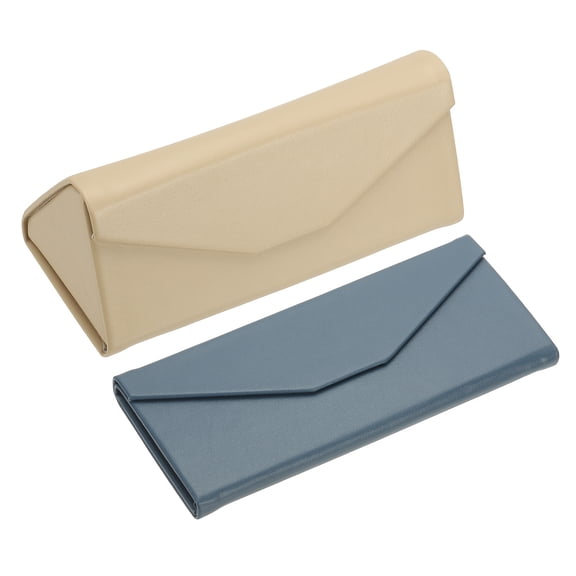 Uxcell Foldable Glasses Case, 2 Pcs Triangle Magnetic Sunglasses Organizer PU Leather Hard Case, Blue Purple/Khaki
