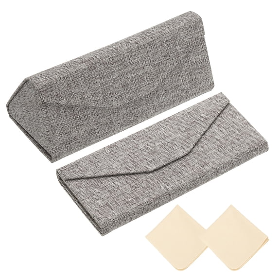 Uxcell Foldable Glasses Case, 2 Pcs Triangle Magnetic Sunglasses Organizer PU Leather Hard Eyeglass Case with Eyeglass Cloth, Grey (Classic Texture)