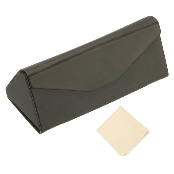 Uxcell Foldable Glasses Case, Triangle Magnetic Sunglasses Organizer PU Leather Hard Eyeglass Case with Eyeglass Cloth, Black (Wooden Texture)