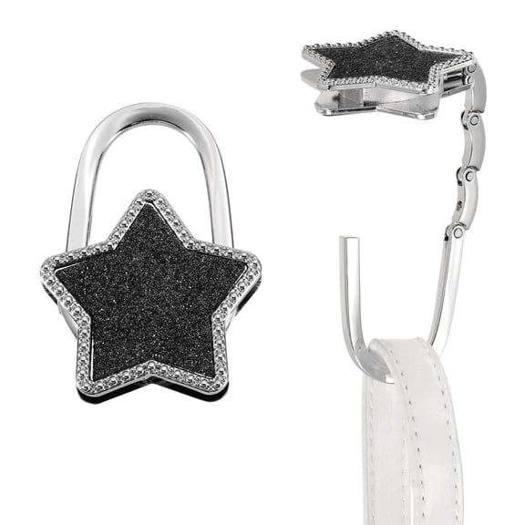 Uxcell Foldable Purse Hook for Table, 2Pcs Metal Bag Holder Hooks Star Shape Portable Handbag Hangers Hooks for Home Office Purse Handbag Headphone Keys, Black