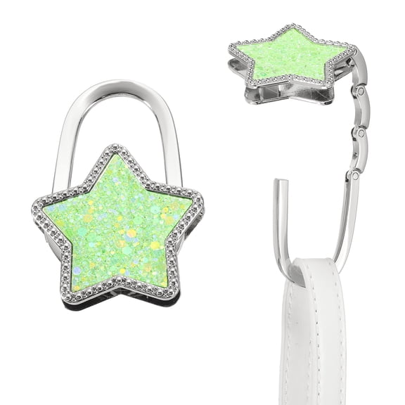 Uxcell Foldable Purse Hook for Table, 2Pcs Metal Bag Holder Hooks Star Shape Portable Handbag Hangers Hooks for Home Office Purse Handbag Headphone Keys, Green