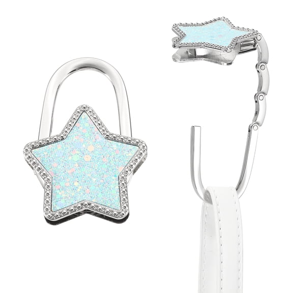 Uxcell Foldable Purse Hook for Table, 2Pcs Metal Bag Holder Hooks Star Shape Portable Handbag Hangers Hooks for Home Office Purse Handbag Headphone Keys, Light Blue