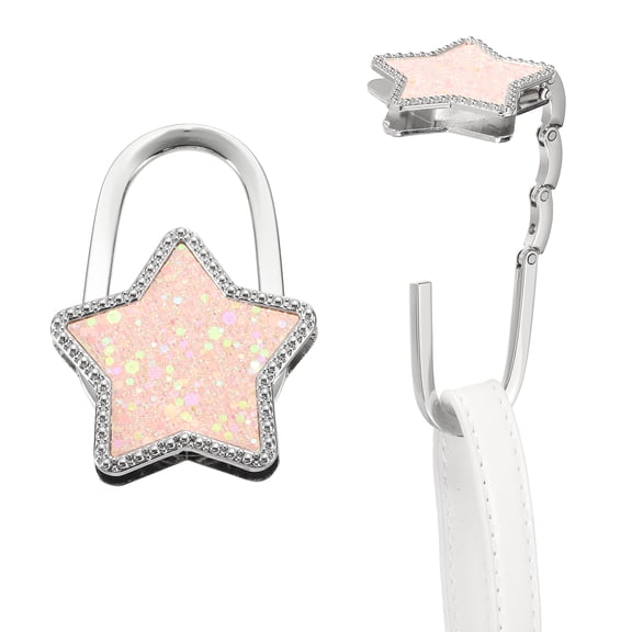 Uxcell Foldable Purse Hook for Table, 2Pcs Metal Bag Holder Hooks Star Shape Portable Handbag Hangers Hooks for Home Office Purse Handbag Headphone Keys, Pink