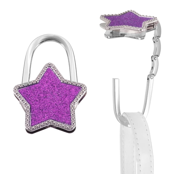 Uxcell Foldable Purse Hook for Table, 2Pcs Metal Bag Holder Hooks Star Shape Portable Handbag Hangers Hooks for Home Office Purse Handbag Headphone Keys, Purple