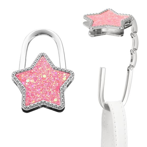 Uxcell Foldable Purse Hook for Table, 2Pcs Metal Bag Holder Hooks Star Shape Portable Handbag Hangers Hooks for Home Office Purse Handbag Headphone Keys, Red