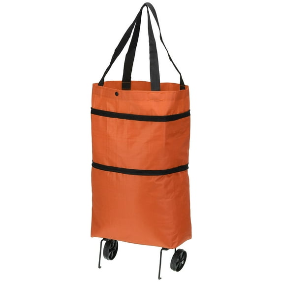 Uxcell Foldable Shopping Bag with Wheels Collapsible Trolley Bags Portable Grocery Bags Travel Bags Orange