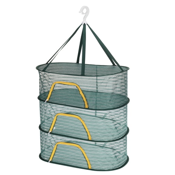 Uxcell Folded Mesh Clothes Hanging Dryer, 3 Layers Drying Rack, 70cmx50cm, Green