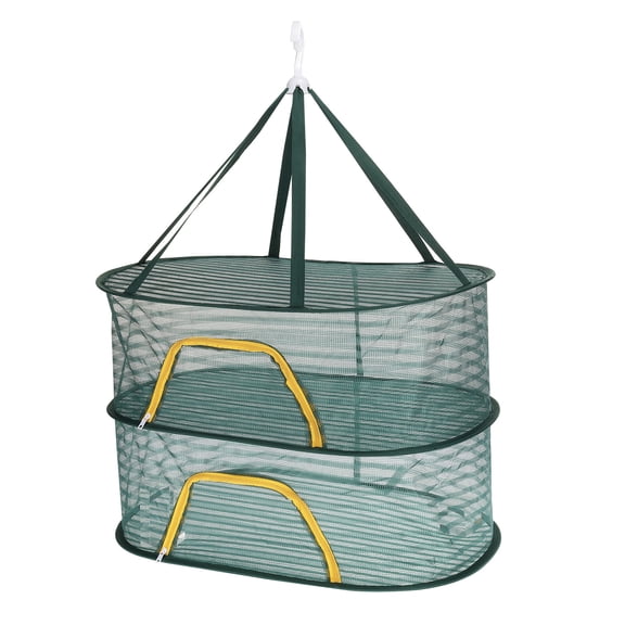 Uxcell Folded Mesh Clothes Hanging Dryer, Double Layer Drying Rack, 70cmx50cm, Green