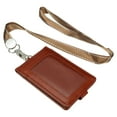 thumbnail image 1 of Uxcell Folded PU Leather ID Badge Holder with Lanyard with 1 Clear Window 4 Card Slot Brown, 1 of 6