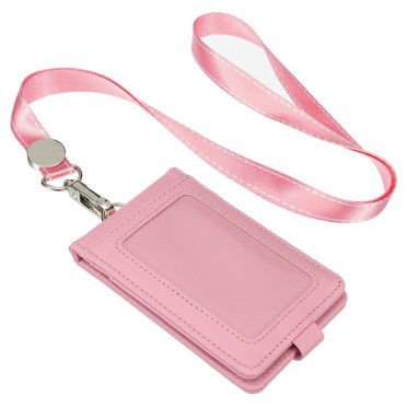 MECCANIXITY Horizontal PU Leather Badge Holder - 10.4cm ID Holder With 2 Card Slots & Retractable Lanyard, Red