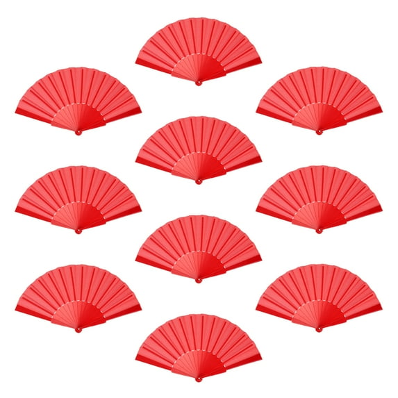 Uxcell Folding Fan Vintage Handheld Fans Plastic for Halloween Party 42x23cm/16.54x9.06",Pack of 10 (Red)