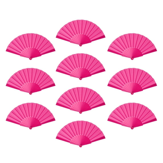 Uxcell Folding Fan Vintage Handheld Fans Plastic for Halloween Party 42x23cm/16.54x9.06",Pack of 10 (Rose Red)