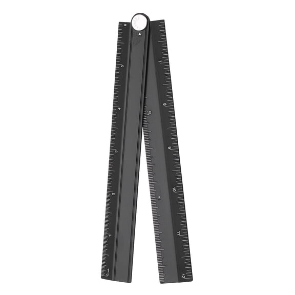 Uxcell Folding Straight Ruler 12" SAE Aluminum Alloy Protractor Foldable Angle Ruler Geometric Measuring Tool with Angle Line for Architects Artists Designers Classroom Office, Black