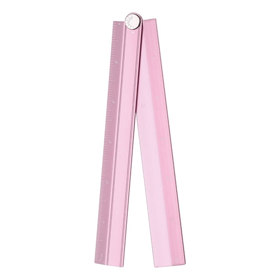 Uxcell Folding Straight Ruler 12" SAE Aluminum Alloy Protractor Foldable Angle Ruler Geometric Measuring Tools with Angle Line for Architects Artists Designers Classroom Office, Pink