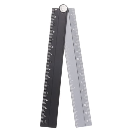 Uxcell Folding Straight Ruler 30cm Metric Aluminum Alloy Protractor Foldable Angle Ruler Geometric Measuring Tool with Angle Line for Architects Artists Office, Black Silver Tone