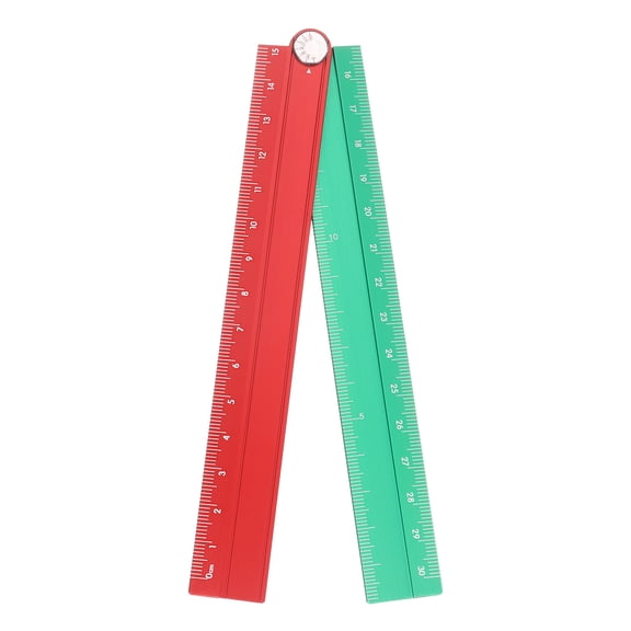 Uxcell Folding Straight Ruler 30cm Metric Aluminum Alloy Protractor Foldable Angle Ruler Geometric Measuring Tool with Angle Line for Architects Artists Office, Red Green