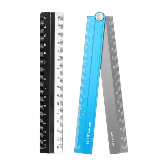 Uxcell Folding and Straight Ruler Kit 30/15cm Metric Aluminum Alloy Plastic Protractor Foldable Angle Ruler with Hollow Circle for Home Classroom Office, Blue-Gray
