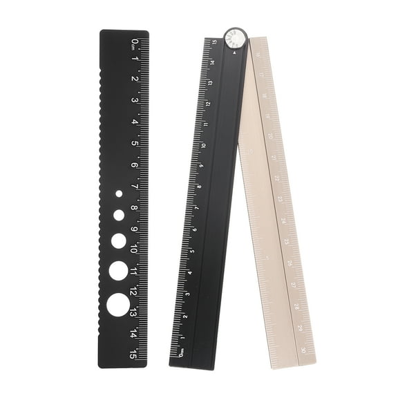Uxcell Folding and Straight Ruler Kit 30/15cm Metric Aluminum Alloy Protractor Foldable Angle Wave Edge Ruler with Hollow Circle for Home Classroom Office, Black-Gold