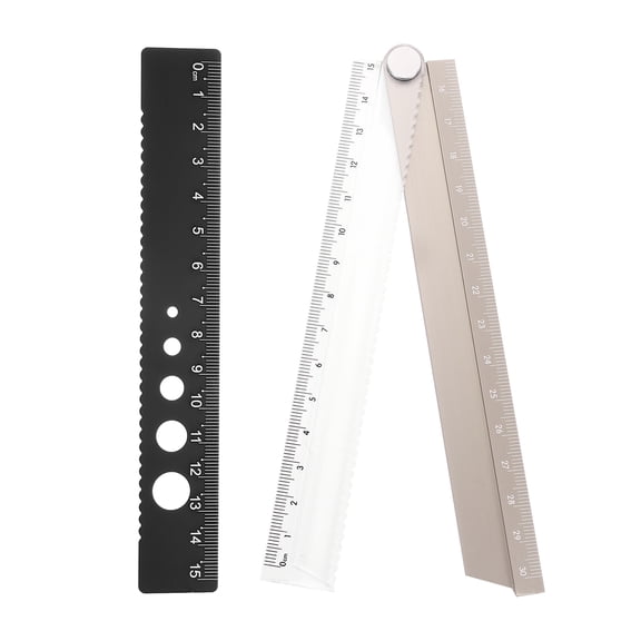 Uxcell Folding and Straight Ruler Kit 30/15cm Metric Aluminum Alloy Protractor Foldable Angle Wave Edge Ruler with Hollow Circle for Home Classroom Office, Gold
