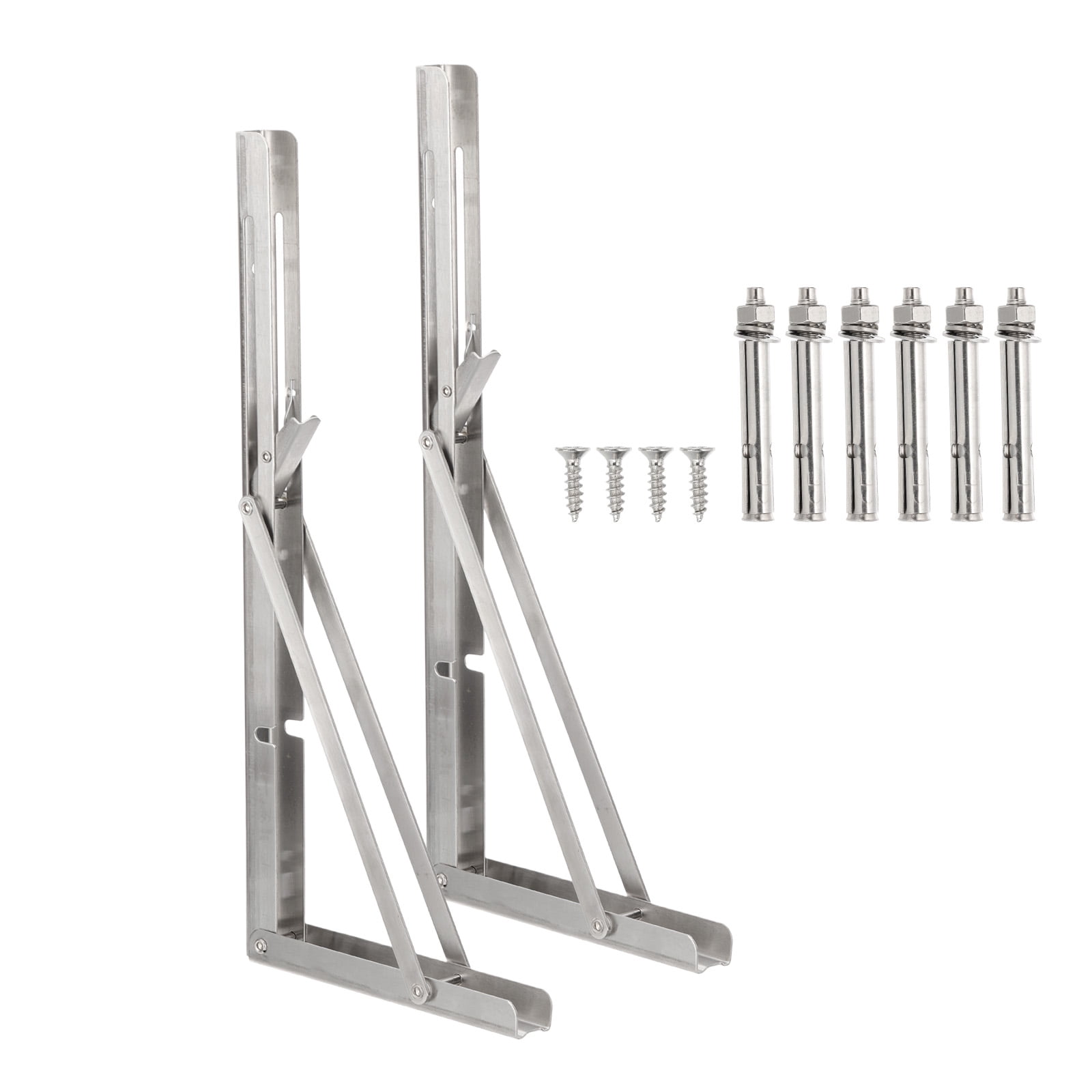 Uxcell Folding Wall Shelf Brackets 15", Heavy Duty Stainless Steel Collapsible Wall Mounted Shelf Bracket Max Load 220lb 2 Pcs