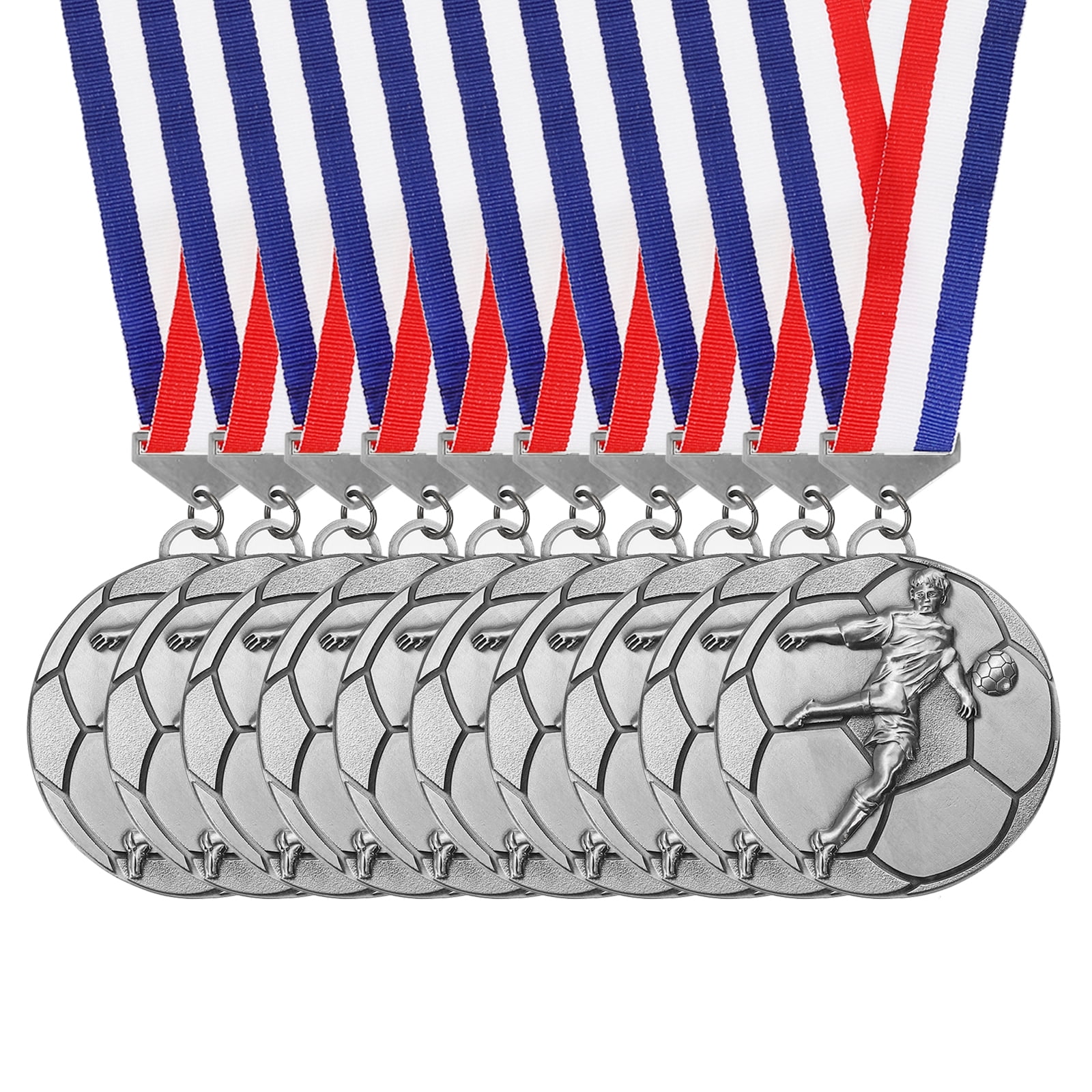 Uxcell Football Events Award Medals with Ribbons, Winner Medals Prizes for Competitions Sports Party Silver
