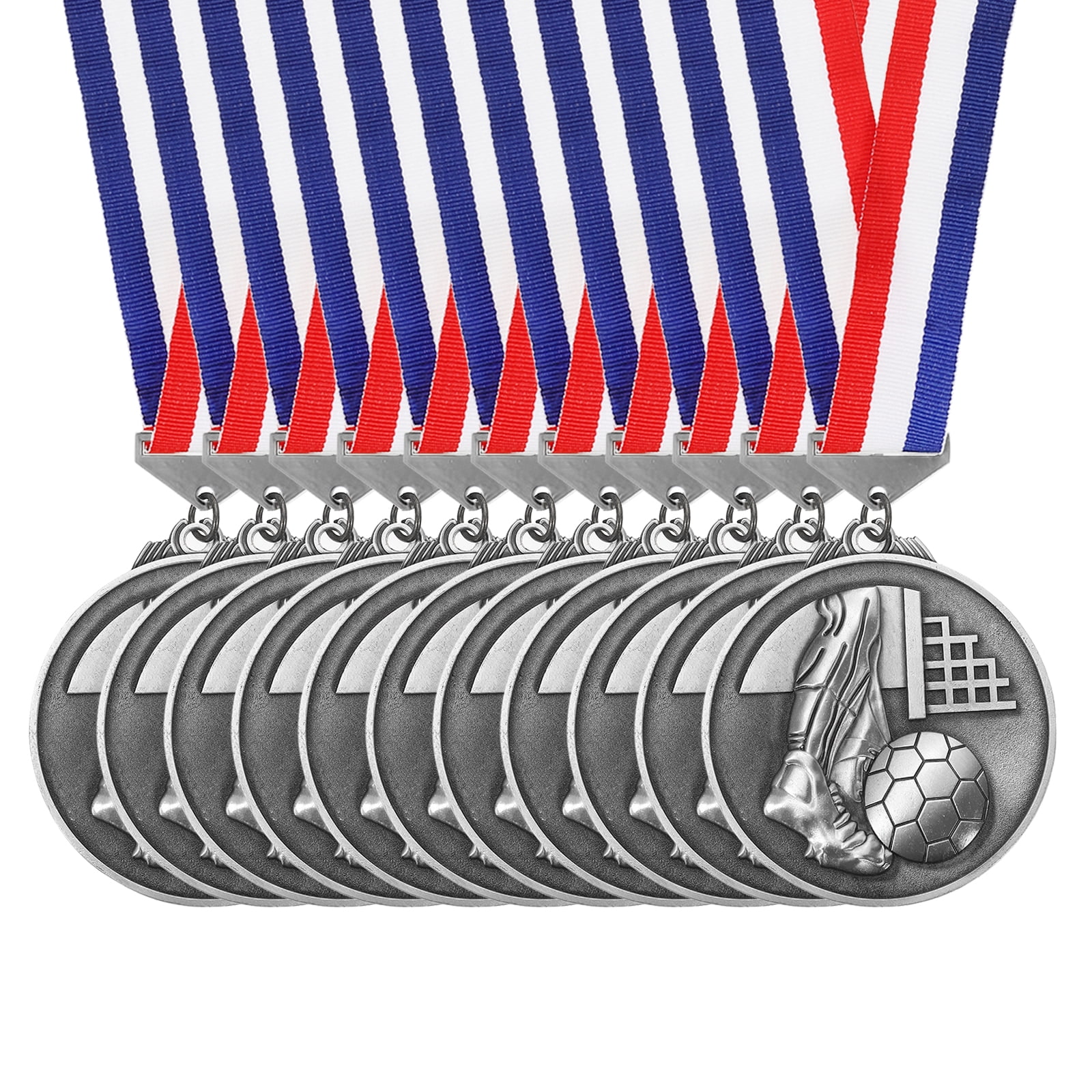 Uxcell Football Events Mesh Embossing Award Medals with Ribbons, Winner Medals Prizes for Competitions Sports Party Silver