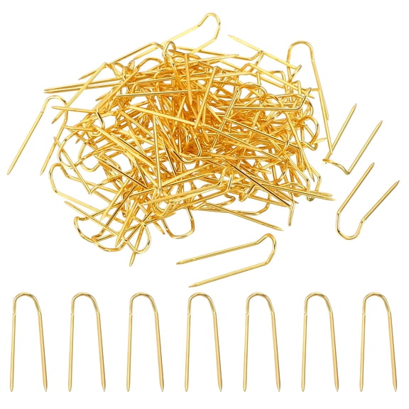 Uxcell Fork Pins, Stainless Steel Sewing U-Pins 0.7" Double Blocking Pin, Golden,100Pack