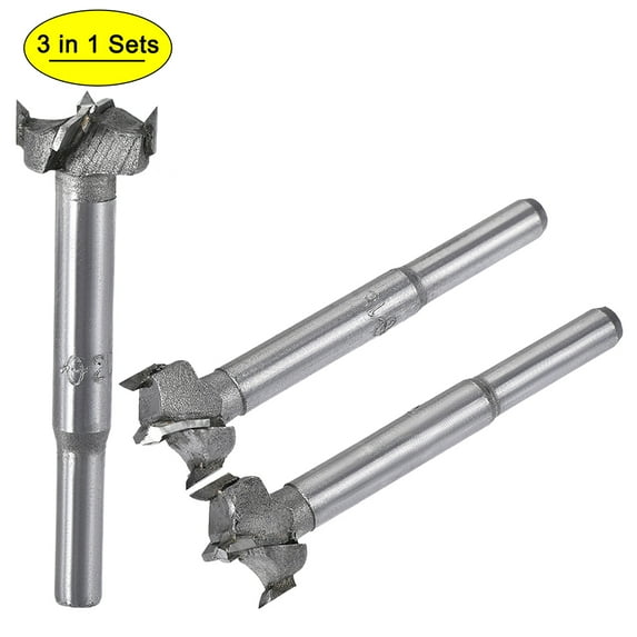 Uxcell Forstner Wood Boring Drill Bits Dia. Hole Saw Carbide Alloy Steel Tip Round Shank Cutting for Hinge Wood Tool 18mm, 19mm, 20mm