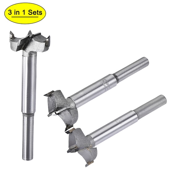 Uxcell Forstner Wood Boring Drill Bits Dia. Hole Saw Carbide Alloy Steel Tip Round Shank Cutting for Hinge Wood Tool 25mm, 26mm, 27mm