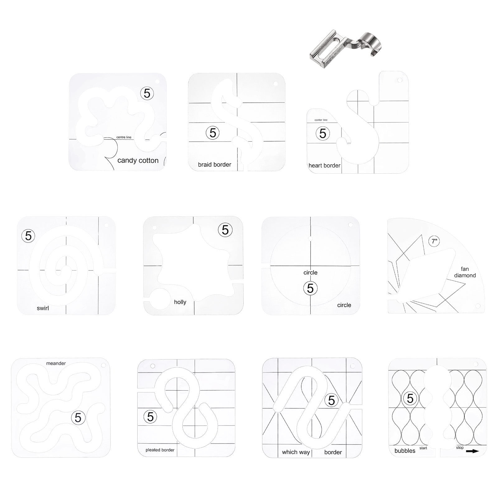 Uxcell Free Motion Quilting Template Acrylic Sewing Ruler Templates with Low Shank 11 Pack