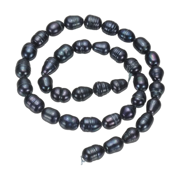 Uxcell Freshwater Pearl Beads, 7-8mm Rice Shape Gemstone Beads 0.8mm Hole Pearl String for DIY Necklace Bracelet Chain Earring Jewelry Making, Black