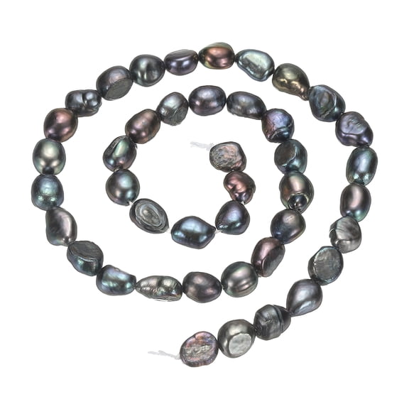 Uxcell Freshwater Pearl Beads, 8-9mm Irregular Shape Straight Hole Gemstone Beads 0.8mm Hole Pearl String for DIY Necklace Bracelet Chain Earring Jewelry Making, Black