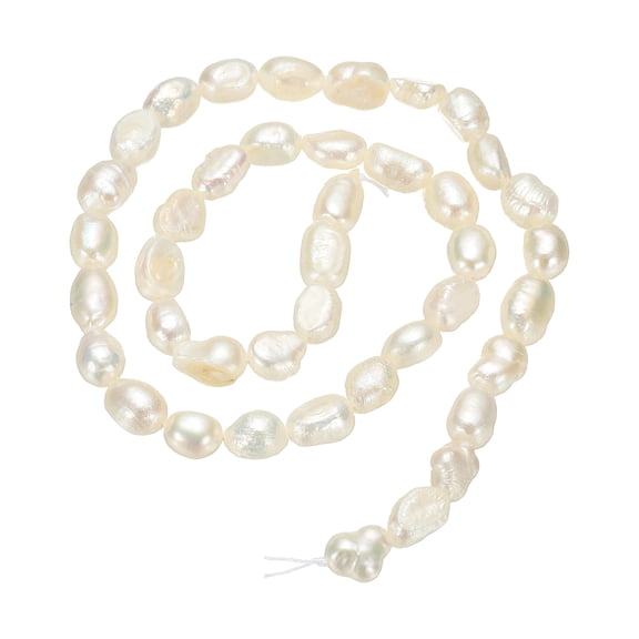 Uxcell Freshwater Pearl Beads, 8-9mm Irregular Shape Straight Hole Gemstone Beads 0.8mm Hole Pearl String for DIY Necklace Bracelet Chain Earring Jewelry Making, White