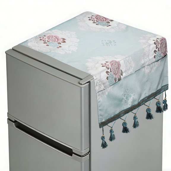 Uxcell Fridge Dust Cover (51''x21'', Blue) - Dustproof Refrigerator Top Covers Flowers Anti-Slip Washer Dryer Top Protector Mat with Storage Pocket for Freezer/Furniture/Home/Kitchen