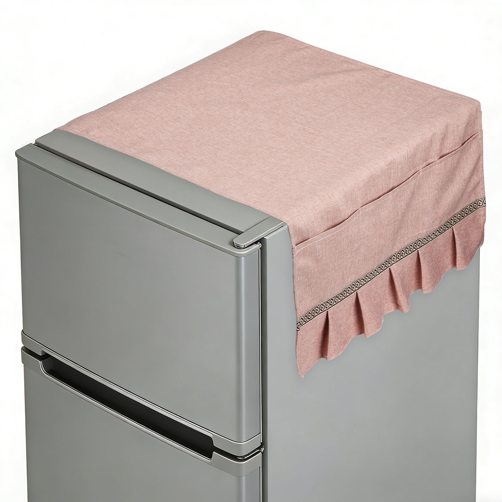 Uxcell Fridge Dust Cover (51''x21'', Coffee) - Dustproof Refrigerator Top Covers Ruffle Edge Anti-Slip Washer Dryer Top Protector Mat with Storage Pocket for Freezer/Furniture/Home