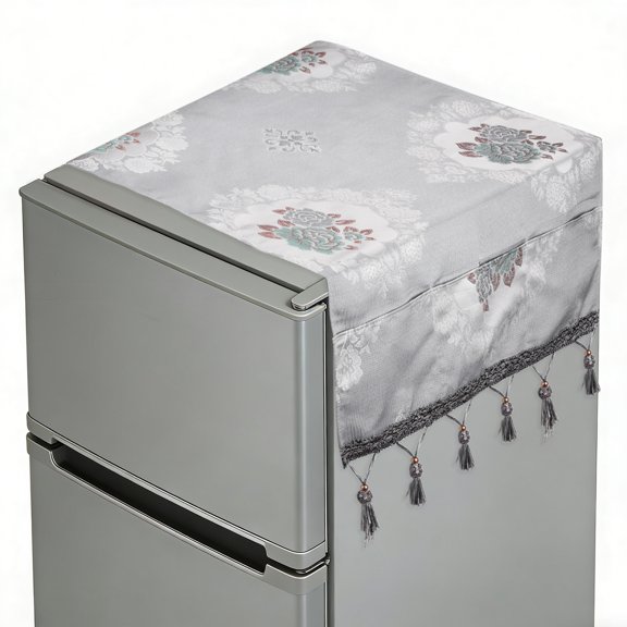 Uxcell Fridge Dust Cover (51''x21'', Gray) - Dustproof Refrigerator Top Covers Flowers Anti-Slip Washer Dryer Top Protector Mat with Storage Pocket for Freezer/Furniture/Home/Kitchen