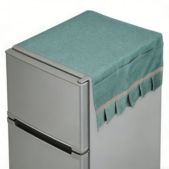 Uxcell Fridge Dust Cover (51''x21'', Green) - Dustproof Refrigerator Top Covers Ruffle Edge Anti-Slip Washer Dryer Top Protector Mat with Storage Pocket for Freezer/Furniture/Home/Kitchen