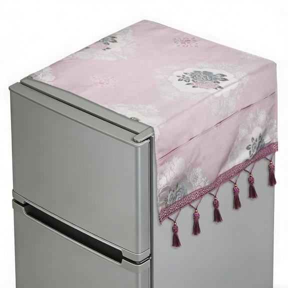 Uxcell Fridge Dust Cover (67''x26'', Purple) - Dustproof Refrigerator Top Covers Flowers Anti-Slip Washer Dryer Top Protector Mat with Storage Pocket for Freezer/Furniture/Home/Kitchen