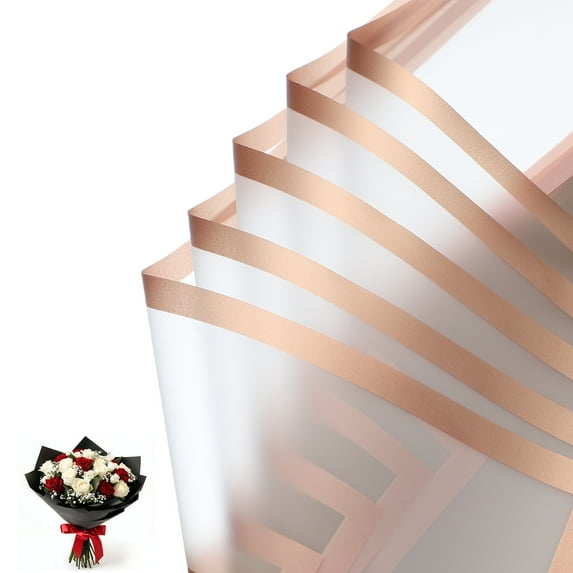 Uxcell Frosted Flower Wrapping Paper, Waterproof Gold Edge Bouquet Wrapping Paper Florist Supplies Packaging Paper for DIY Crafts Wedding Birthday Gift Khaki