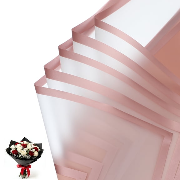 Uxcell Frosted Flower Wrapping Paper, Waterproof Gold Edge Bouquet Wrapping Paper Florist Supplies Packaging Paper for DIY Crafts Wedding Birthday Gift Light Pink