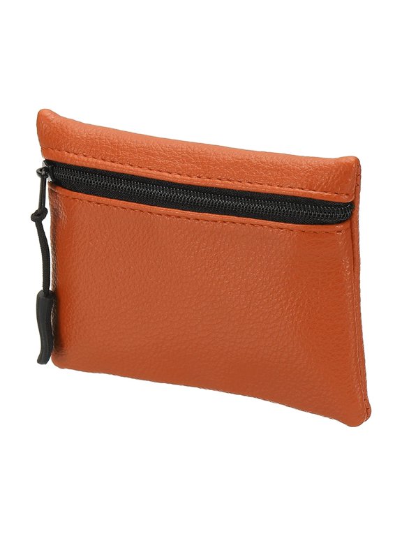 Full Grain PU Leather Zipper Coin Purse Portable Mini Card Key Pouch Wallet Orange